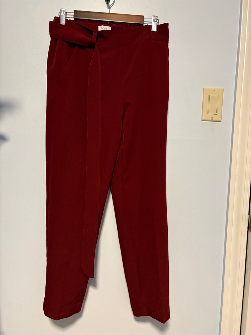 LOFT Deep Red Tie-Waist Trousers for Women